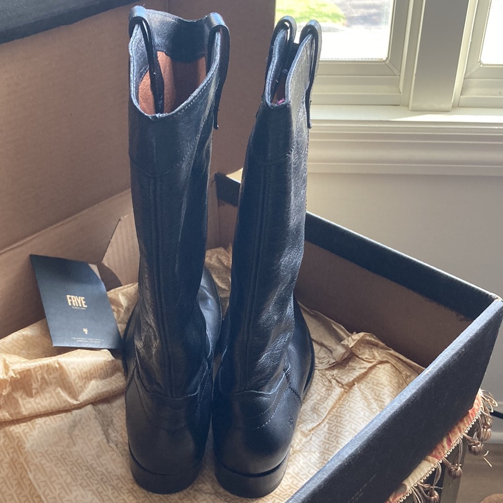Frye Black Leather Combat/Moto Boots - Picture 4 of 8